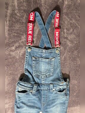 True Religion Red Straps Denim Overall Womens Size Small Slim Fit